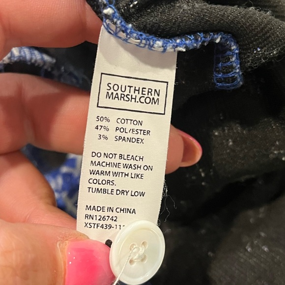 Southern Marsh Shorts The Brighton Marrakech Flat Front Geometric Blue Size 4 - Picture 6 of 7